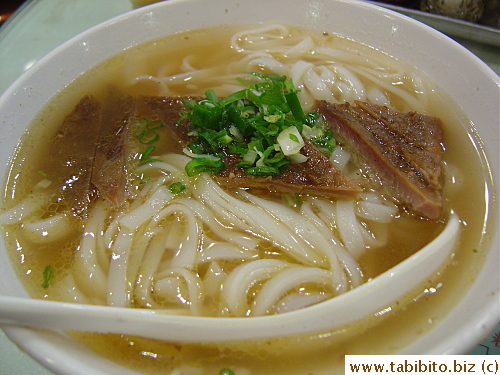 First meal and breakfast in Hong Kong: rice noodles with beef.  The beef was totally not what was expected, it should've been chunky cubes instead of this pressed meaty slab.  I didn't taste it but KL said it's okay  HK$23/US$3