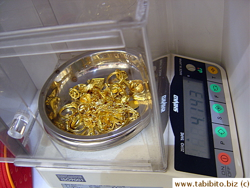 Our gold jewelry being weighed 