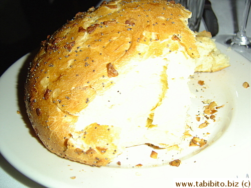 Very yummy soft onion bread at Morton's according to KL