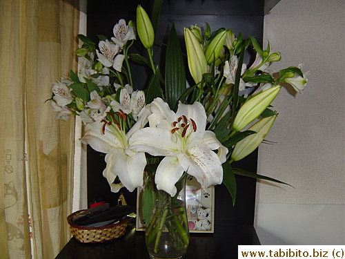 The two kinds of lilies make for a beautiful flower arrangement