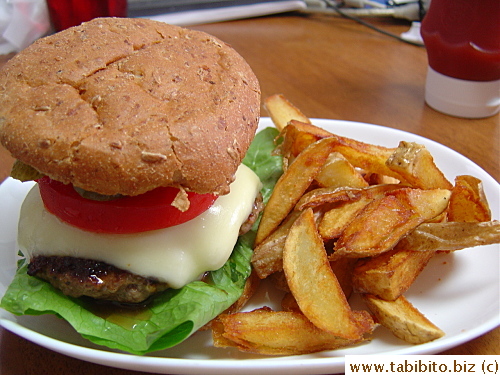 KL's cheese burger with fries