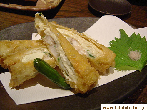 Prawn & Cream Cheese Wrapped in Fresh Tofu Sheets 620Yen/$5