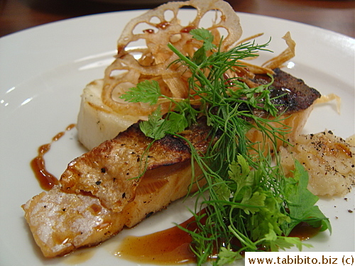 My entrée/main: grilled salmon with a citrusy sauce