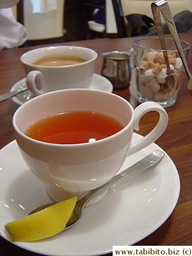 Hot lemon tea that comes with the meal