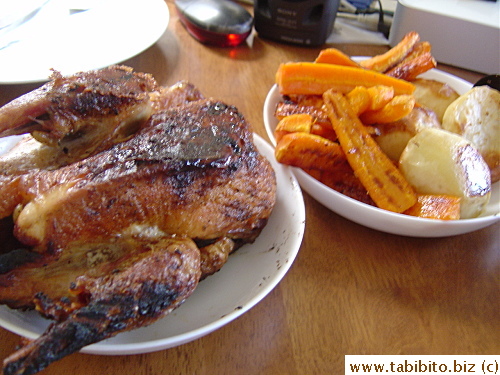 Lunch: Roasted guinea fowl and oven-roasted veggies
