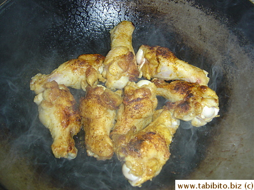 First I needed to brown the drummets which had been marinated with salt and curry powder