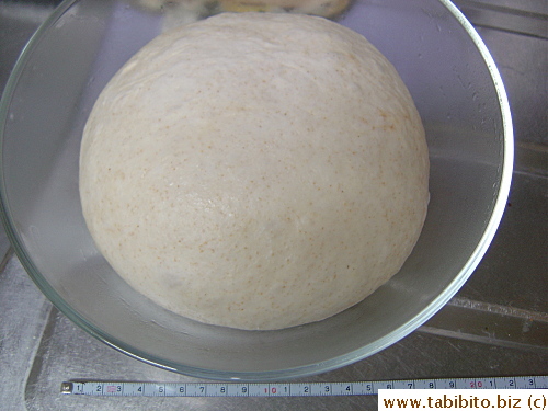 After 55 min, the dough increased to 20cm and that's enough for me.  Over rising can lead to an alcohol taste in the bread