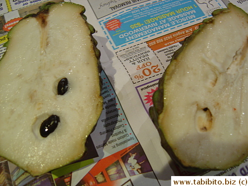 This custard apple looks weird as I remember they should be full of seeds inside