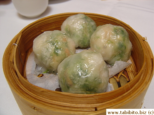 Seafood and pea shoots dumplings