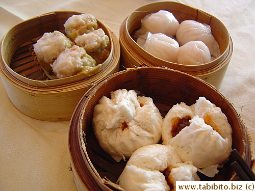 All my favorite dim sum: Sui mai, prawn dumplings and pork bun