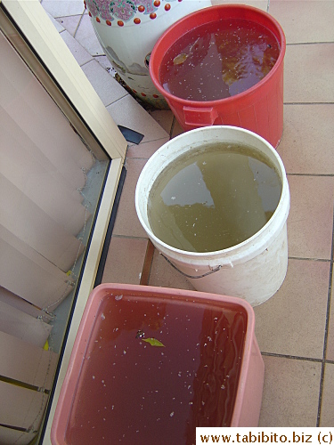 Parents save used water as much as possible and use it to water the garden.  A good practice but the water kinda stinks after awhile