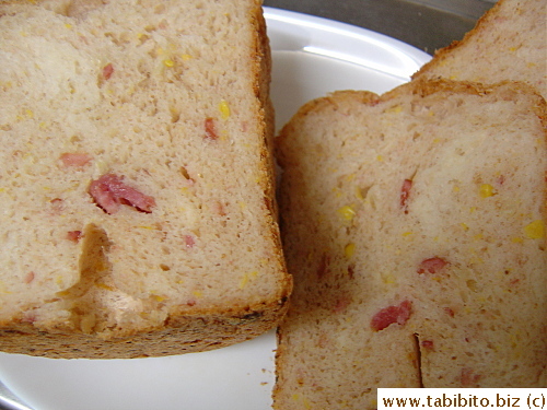 A failed Ham and corn loaf.  I totally ignored the recipe which resulted in an exceedingly wet dough and dense loaf