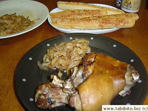 Dinner: not-too-tasty pork leg, failed sauerkraut and breadsticks