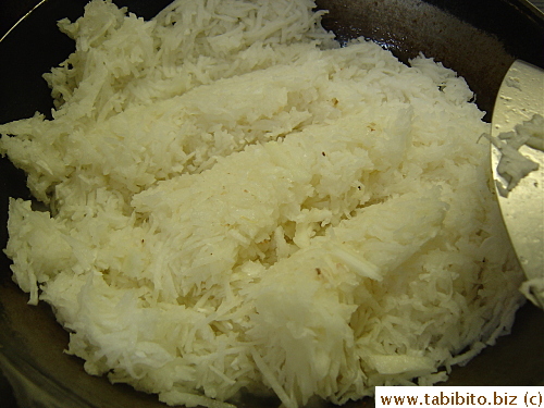 Daikon is fried separately after the meat stuff is removed