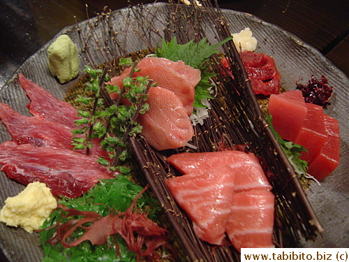 An assortment of tuna (of different parts) 3700Yen/US$33