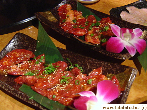 I think these are Wagyu Foie gras Karubi (top) and Karubi, each 1500Yen/$13