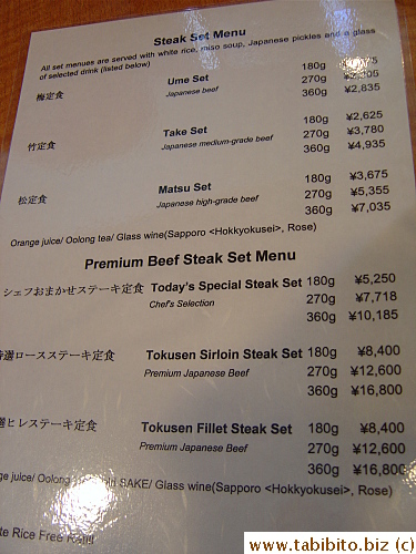 Menu ($150 for a set lunch?!)
