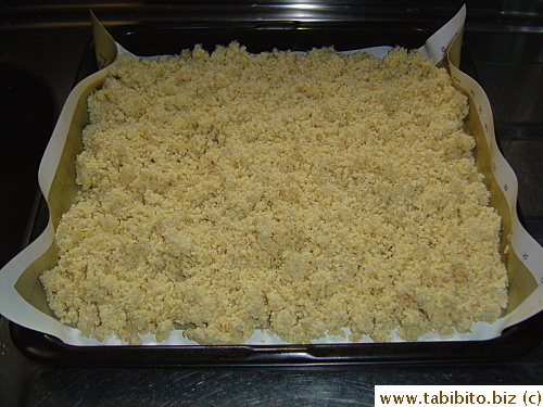 Cooked okara ready to be dried in a slow oven