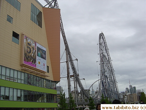 The famous roller coaster is right next to the mall
