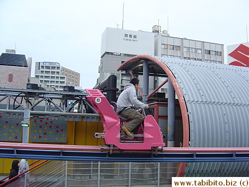 The only ride I could (and did) ride without getting scared half to death is this.  It's just like riding a bike on a rail!