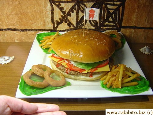 Actual size of the famous giant burger on the menu