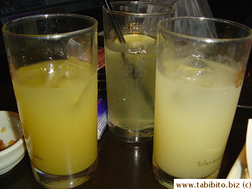 Juices in the front 347Yen (US$3.4), Lime Sour (alcoholic) 410Yen