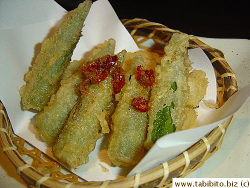 Fried okra and Japanese yam 473Yen