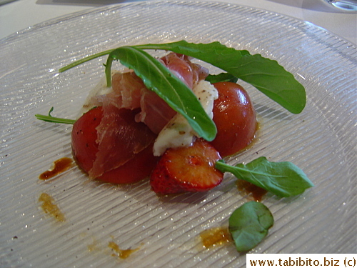 Each dish has a sentence-long name, I didn't jot any of that down so I'm gonna tell you what little I remember.  This is my Fruit Tomato and Strawberry Salad
