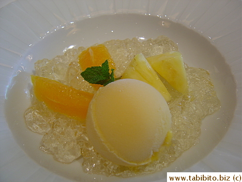 My dessert: Mango Sorbet in White Wine Jelly