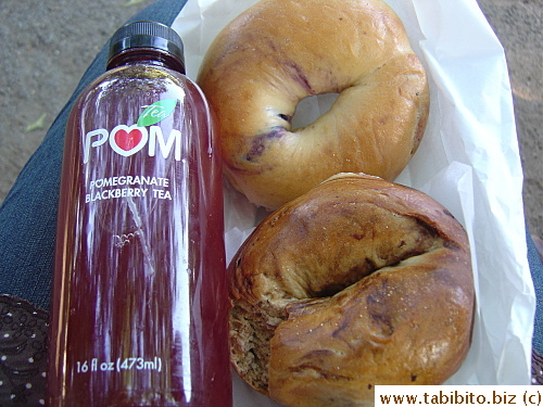 Juice $3.25. Blueberry and Cinn-Raisin bagels 2 for $3.6