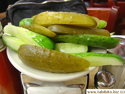 Complimentary pickles (very salty)