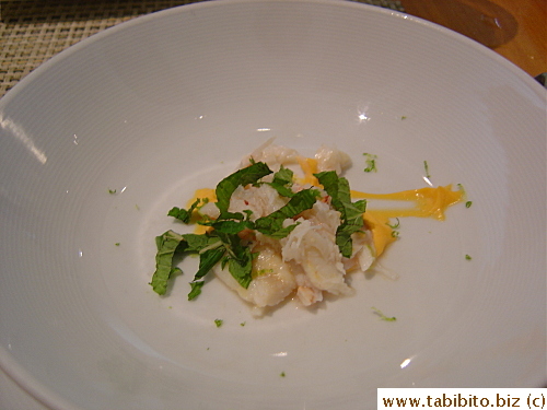 Chilled Cucumber Soup with Toasted Chile Creme Fraiche and Peekytoe Crab and Mint
