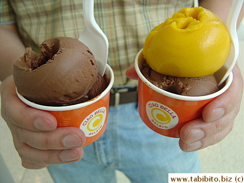 Chocolate Gelato and Chocolate Sorbet/ Mango and Chocolate Gelato $4.19 each in a small cup