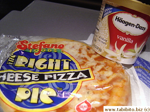 Snack: A disgusting cheese pizza (which tasted like uncooked bread dough) and ice cream