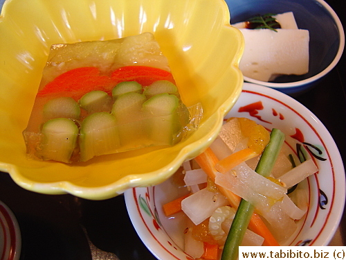 Vegetable aspic and pickled vegies