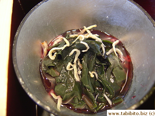 Pickled seaweed and silver fish
