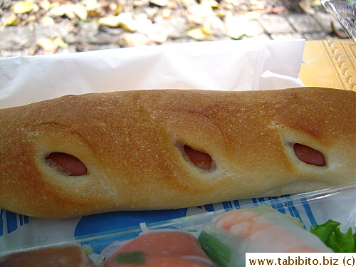 Sausage baguette from Le repas is always delicious