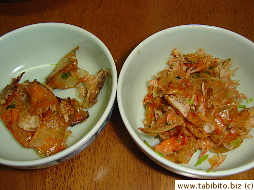 Our leftover shells. KL (left), me (right)