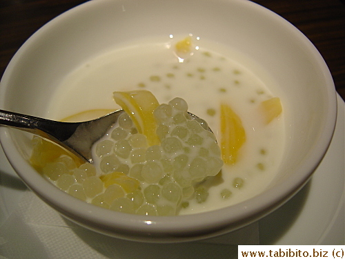 Our dessert: Tapioca with unidentifiable orange strips in coconut milk (I didn't like it at all)