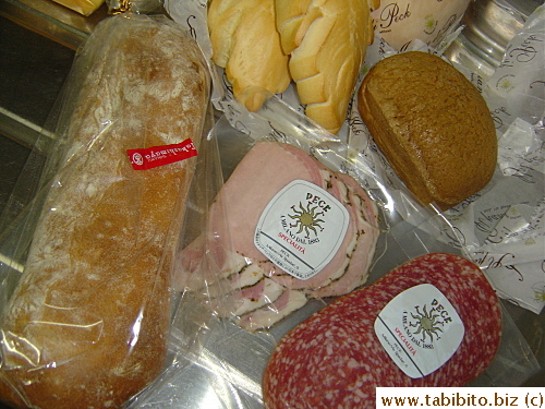 Bought ciabatta, their ham, salami to try to recreate the panini (also bought our favorite leaf-shaped rolls and espresso bread for KL)