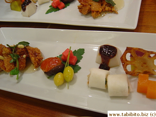 Pretty presentation and all tasted good to me although the others rejected most of the pickled or sour stuff 