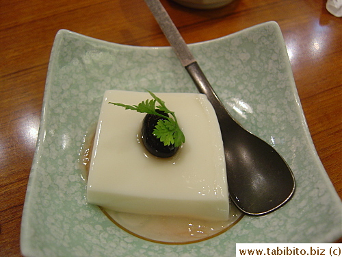 Dessert: Almond tofu with a sweet black bean