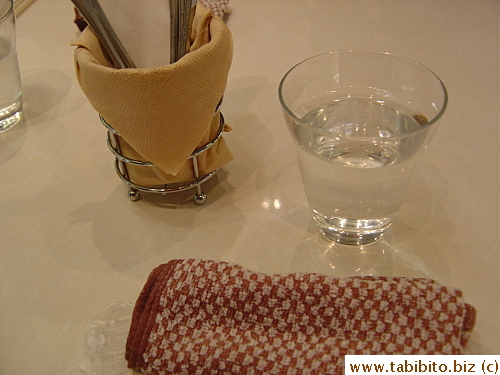 They give you a warm towel to wipe your hands