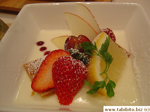 Seasonal fruit over custard