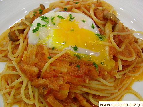 Runny yolk is good, the pasta itself was ok