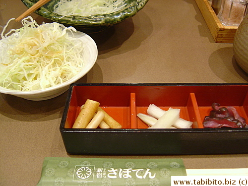 The sesame dressing goes well with the shredded cabbage