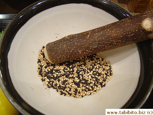 One of the features of Saboten is that you grind your own roasted sesame seeds