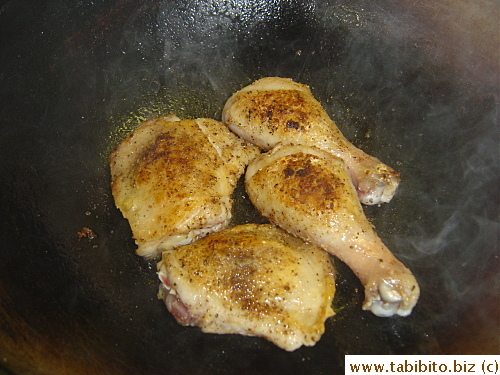 Browning the chicken