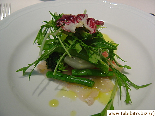 Appetizer: fish carpaccio with salad