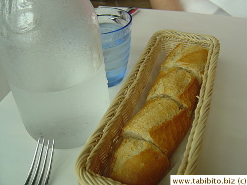 The complimentary baguette was very nice (crunchy and wheaty), and they gave us a refill!  